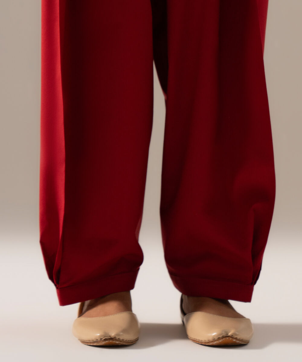 Women's RTW Cambric Solid Maroon Regular Shalwar