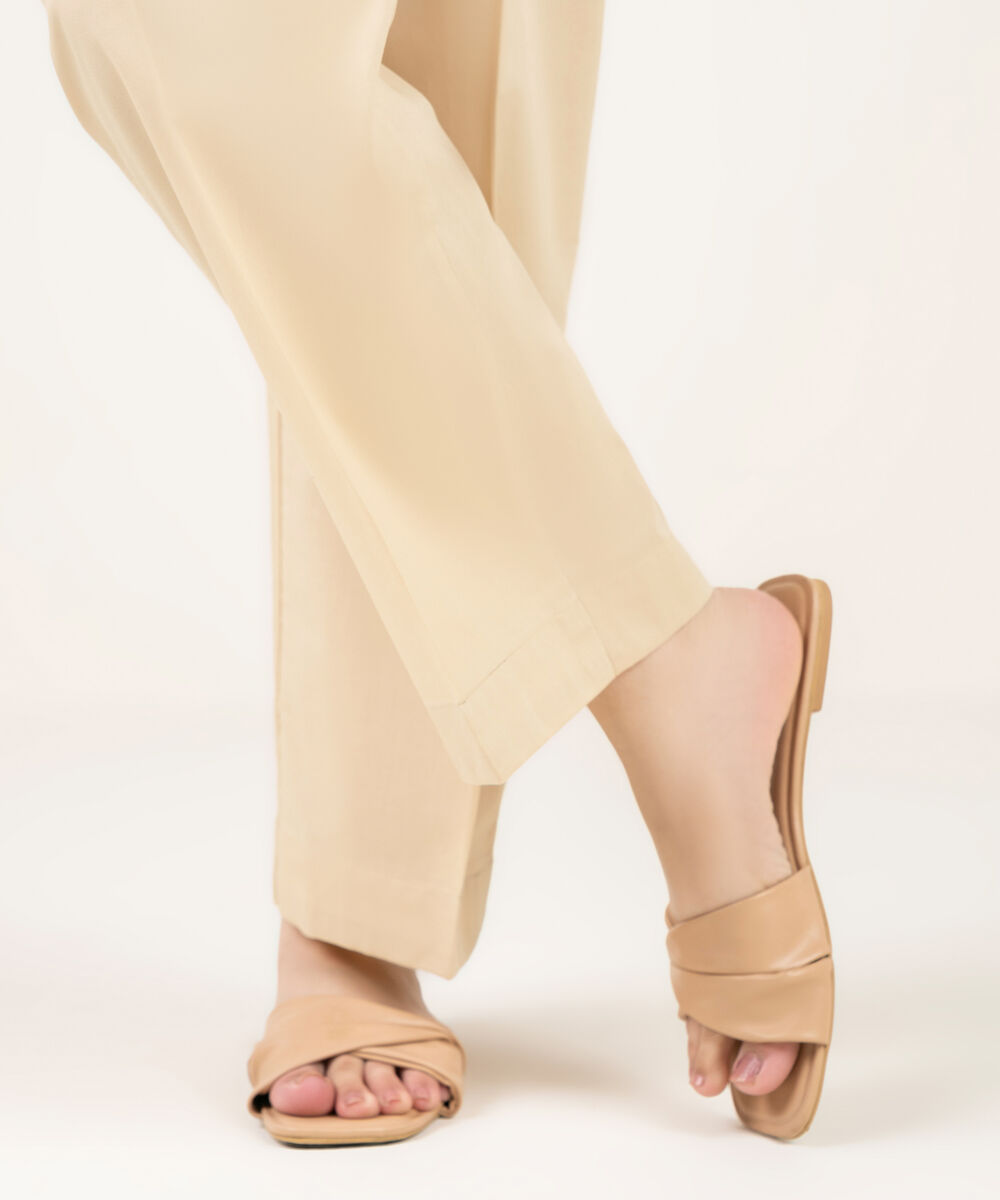 Women's RTW Cambric Solid Beige Straight Pants