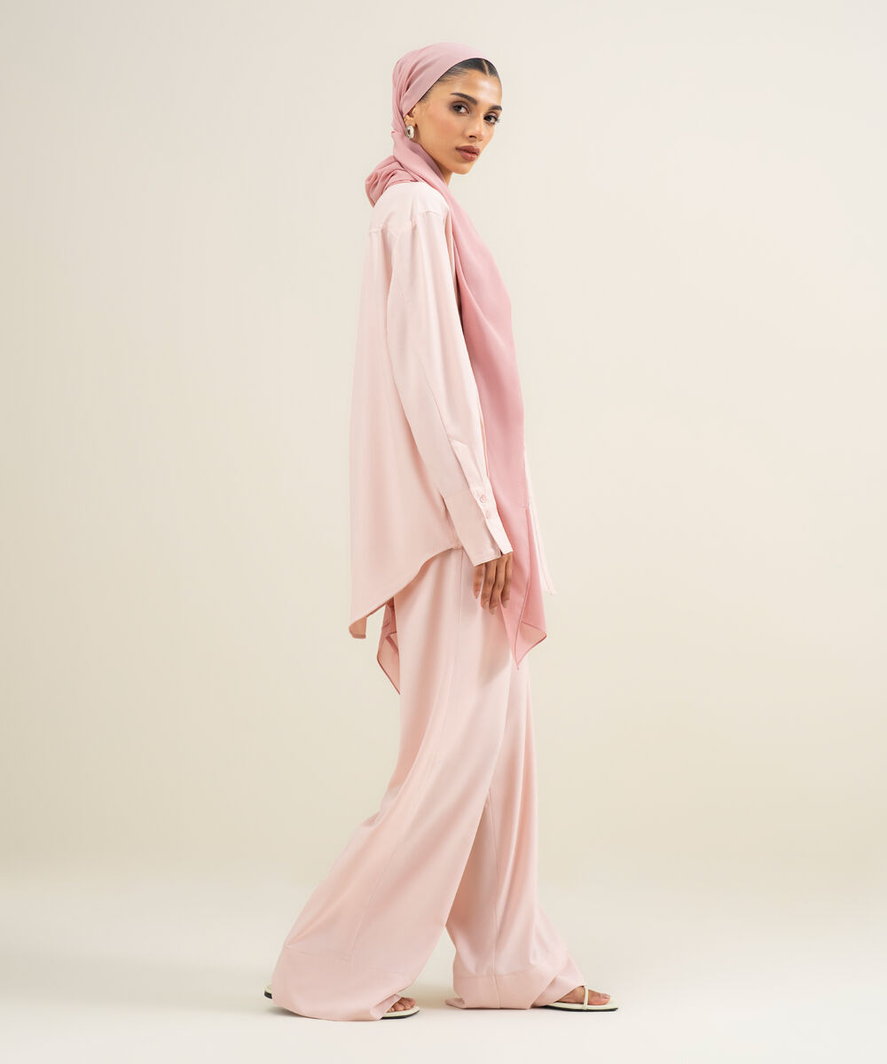 Women's Pink Viscose Belnd Button Down