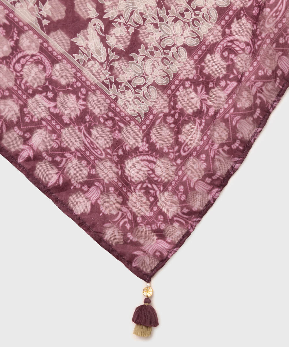 Broche Jacquard Purple Printed Dupatta