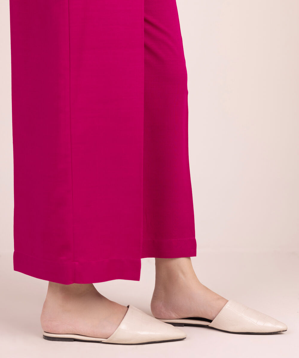 Women's RTW Textured Viscose Solid Pink Culottes