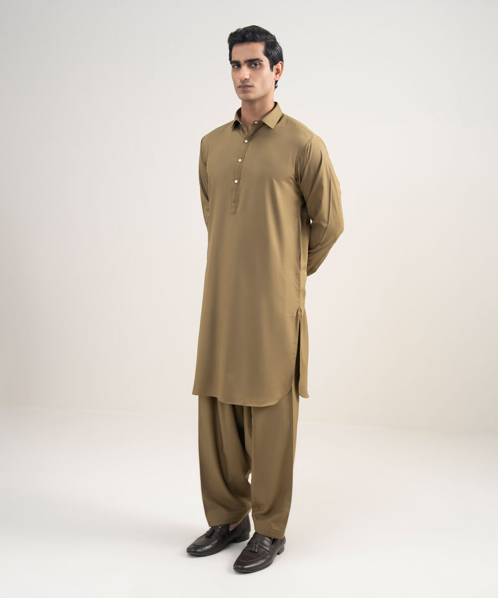 Men's Stitched Premium Blended Olive Suit