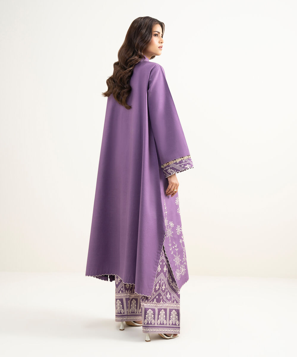 Women's Unstitched Lawn Embroidered Purple 2 Piece Suit