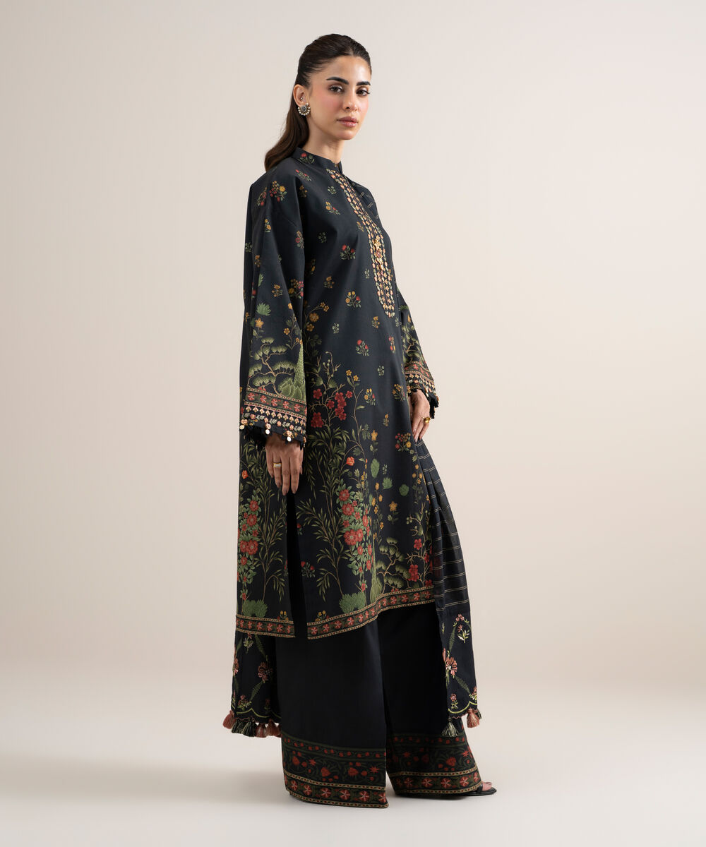 Women's Unstitched Lawn Embroidered Black 3 Piece Suit