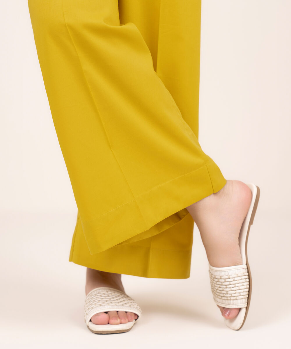 Women's RTW Cotton Viscose Yellow Solid Culottes