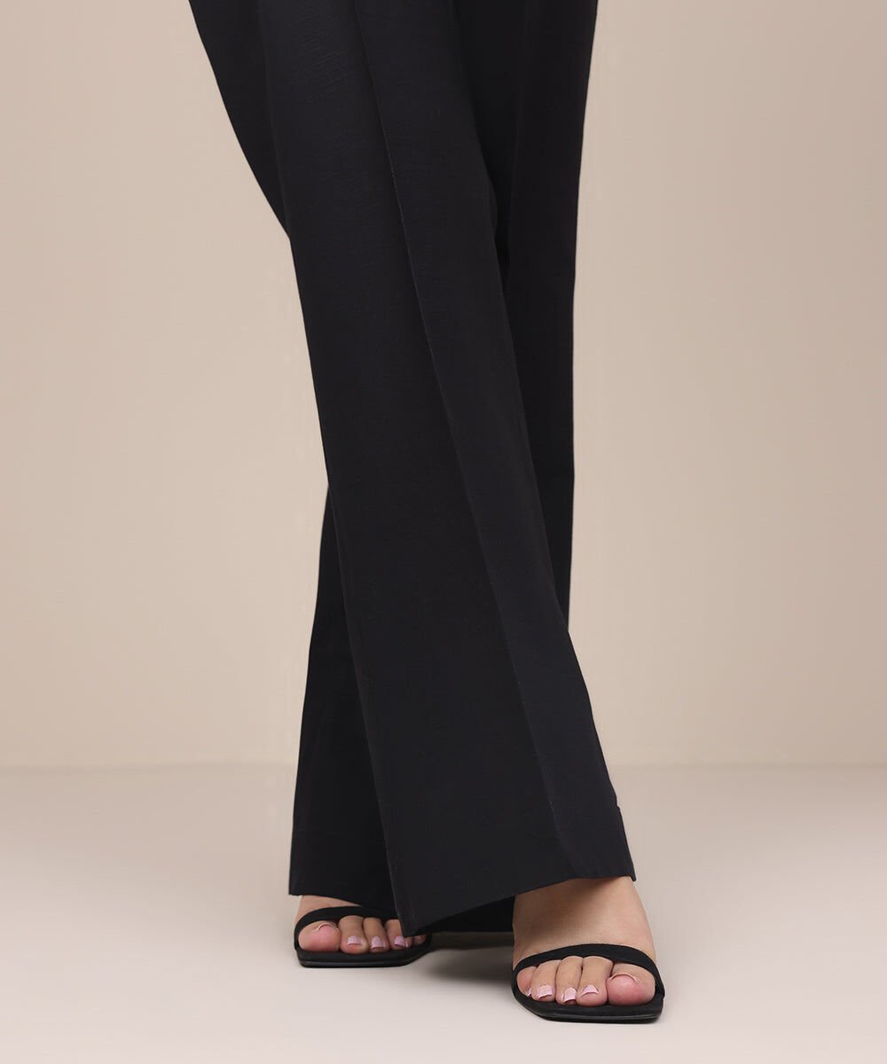 Khaddar Boot-Cut Pants Women's Pret Khaddar Black Solid Boot Cut Pants