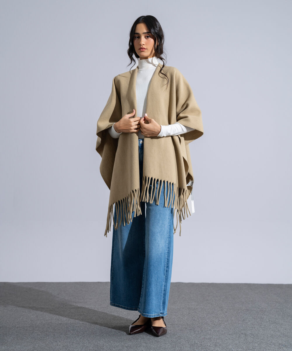 Women's Western Wear Beige Polyester Cape Shawl