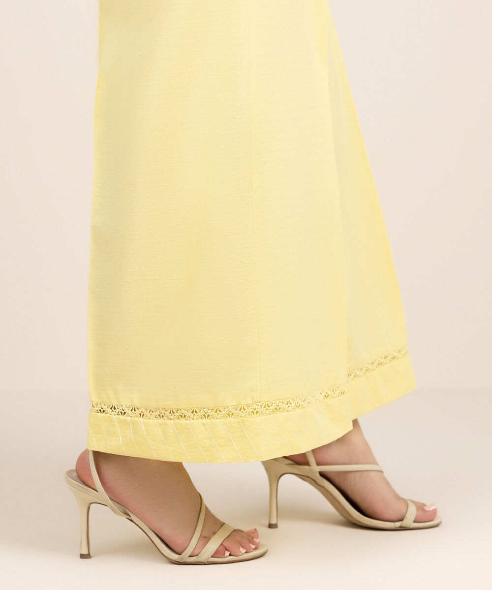 Women's RTW Dobby Yellow Solid Flared Pants