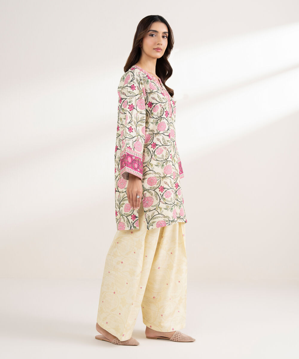 Women's RTW Khaddar Embroidered Straight Pale Yellow Shirt