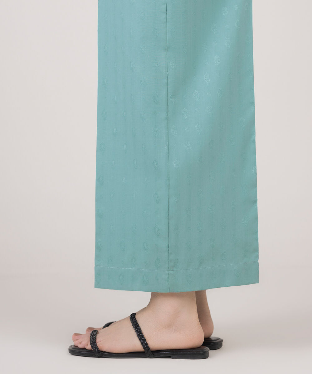Women's RTW Cotton Jacquard Solid Blue Culottes
