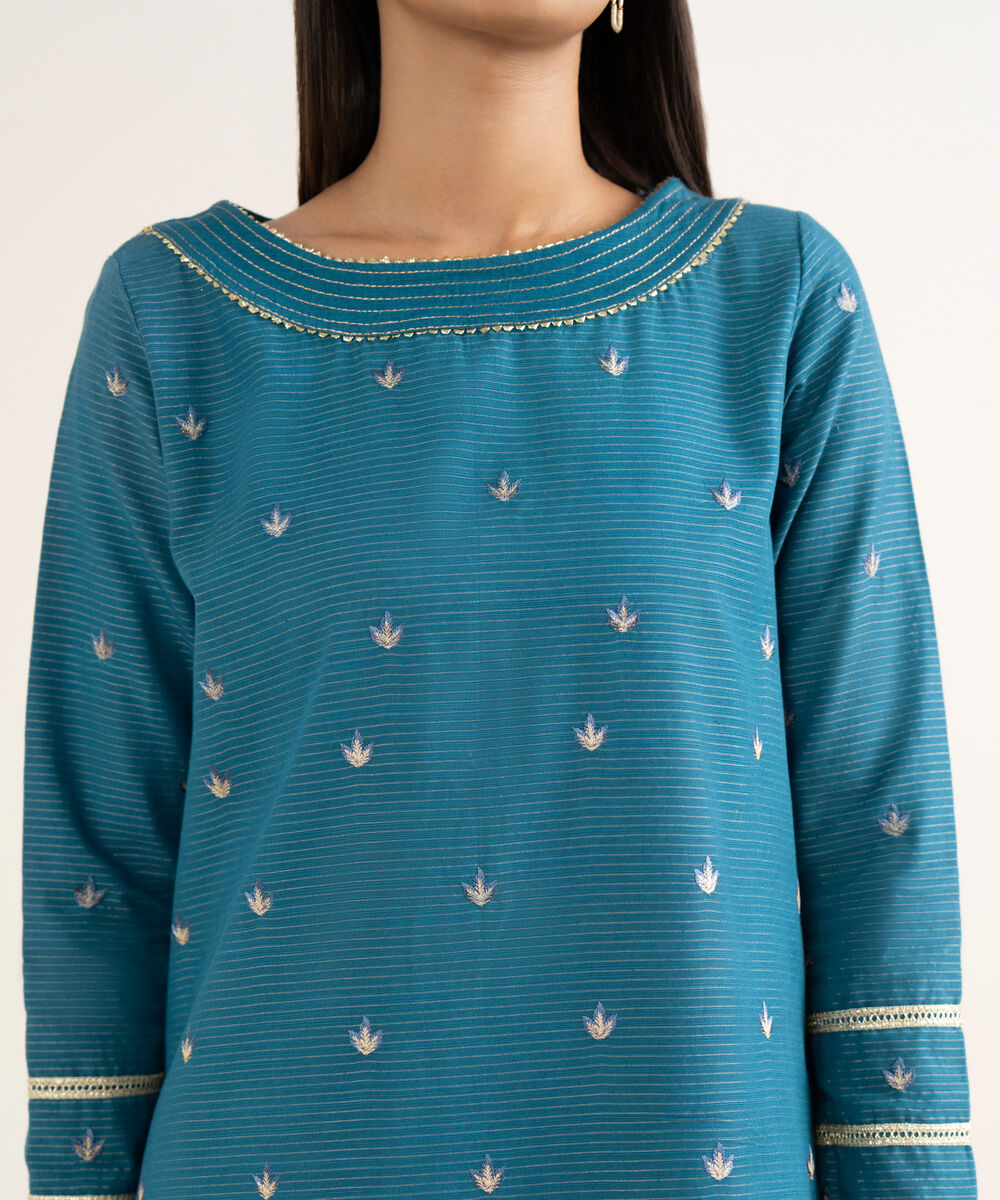 Women's Unstitched Embroidered Zari Khaddar Blue 3 Piece Suit