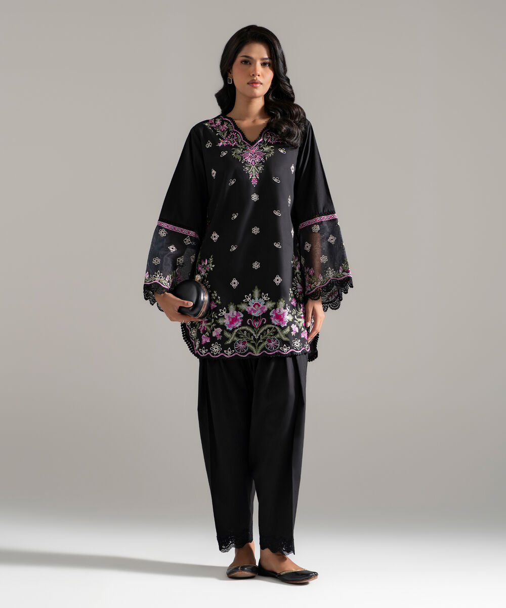 Women's RTW Lawn Embroidered Black 2 Piece Suit