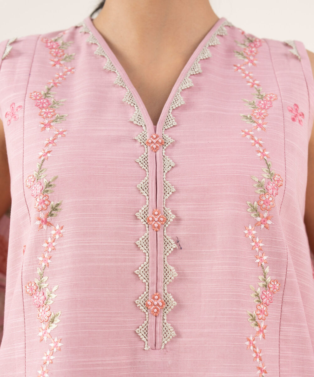 Women's Unstitched Khaddar Embroidered Pink 2 Piece Suit