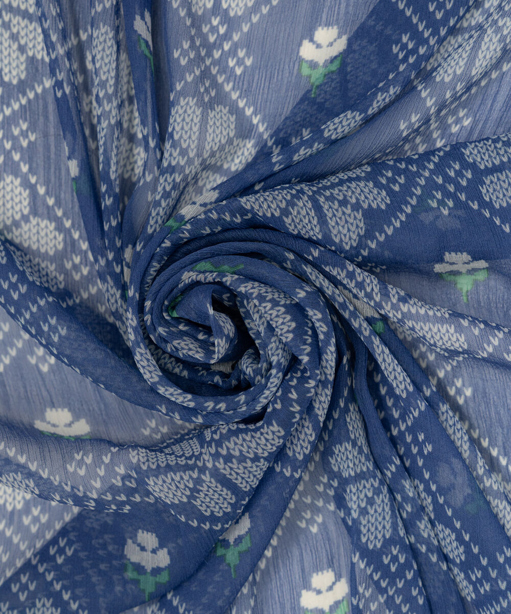 Printed Blended Chiffon Blue Dupatta