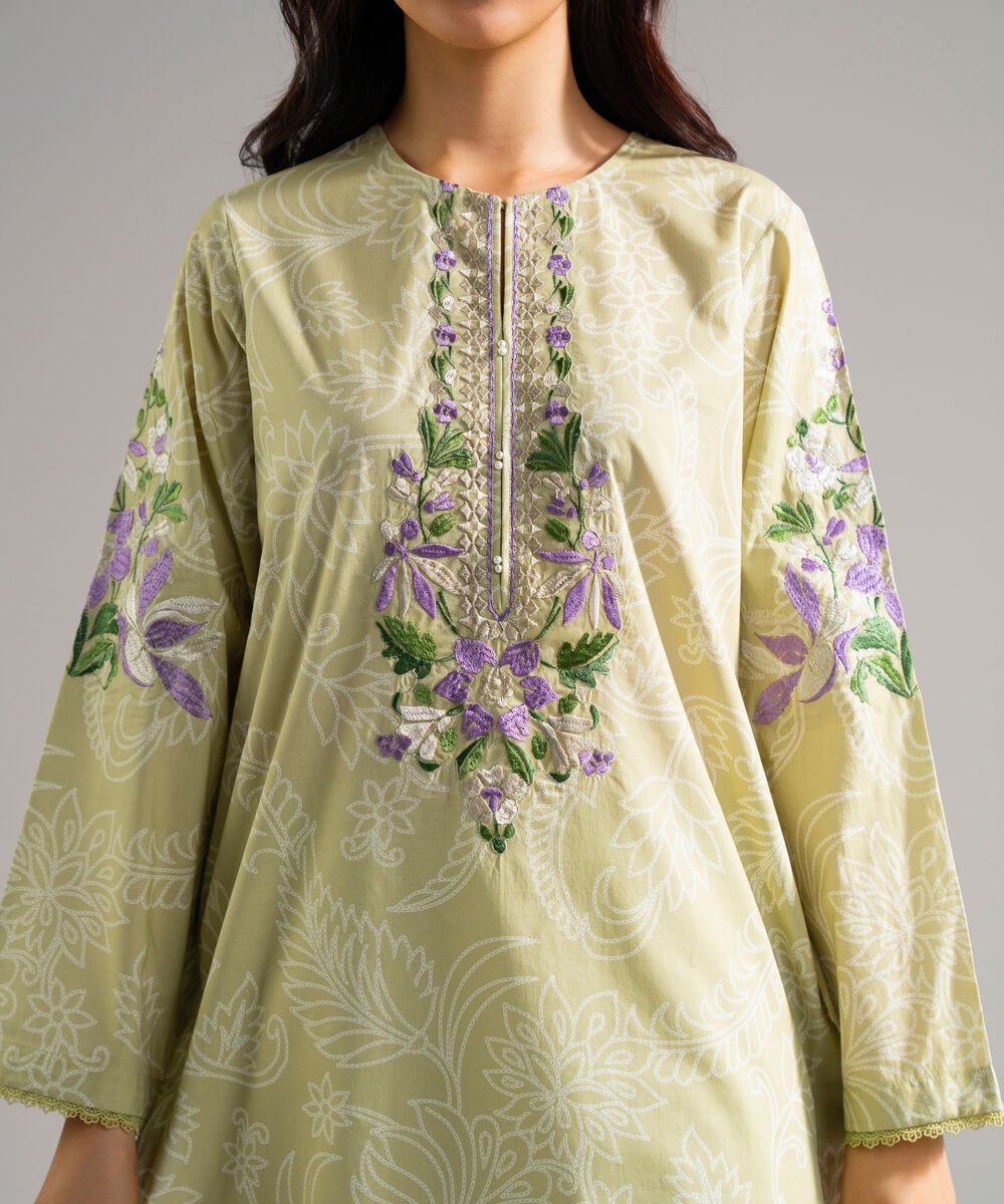 Women's RTW Cambric Embroidered Green 3 Piece Suit