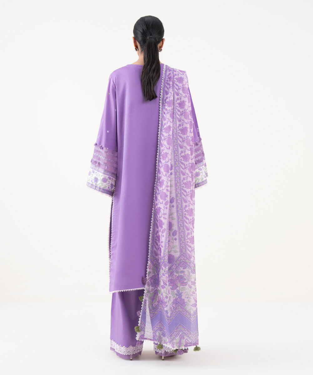 Women's Unstitched Raw Silk  Embroidered Lilac 3 Piece Suit