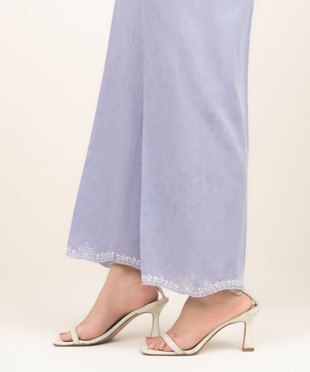 Women's RTW Self Jacquard Embroidered Purple Straight Pants