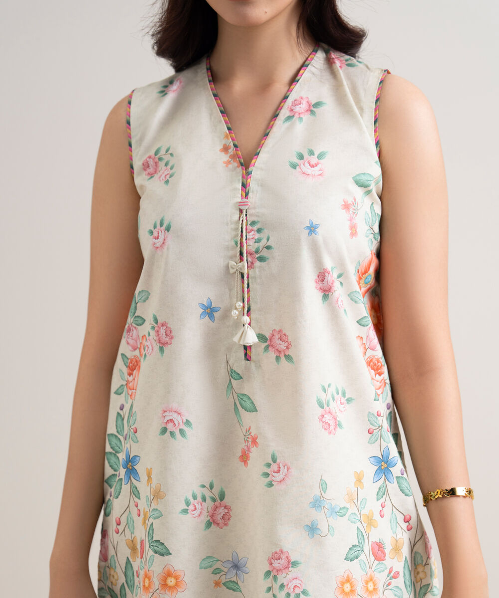 Women's Unstitched Lawn Printed Off White 3 Piece Suit