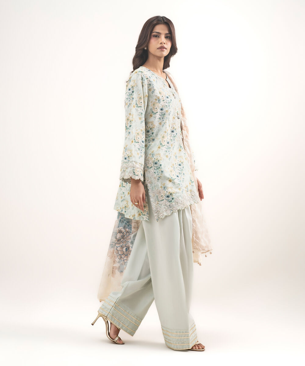 Women's RTW Zari Lawn Embroidered Green 3 Piece Suit