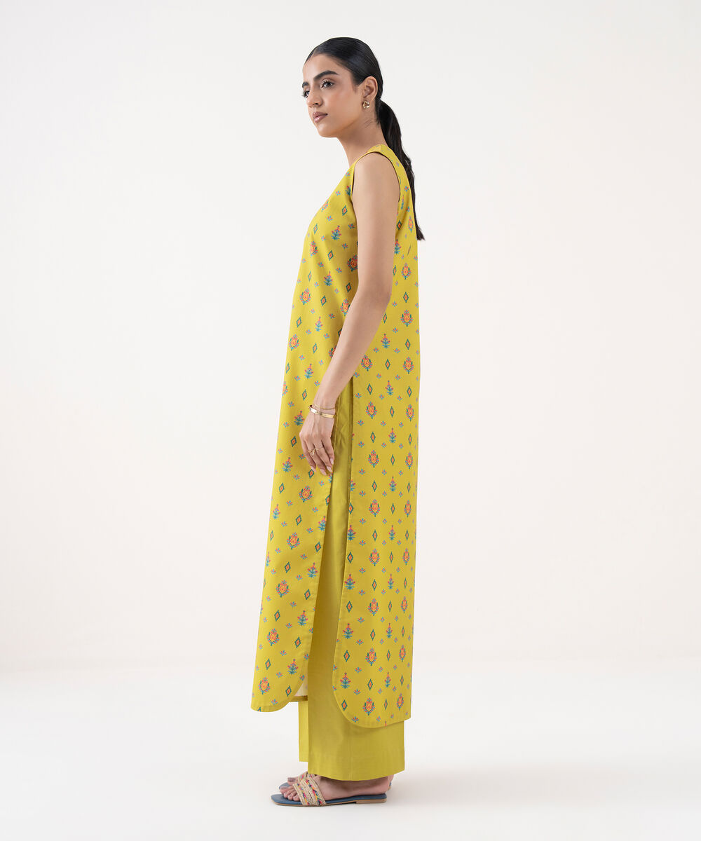 Women's Unstitched Lawn Printed Yellow 2 Piece Suit