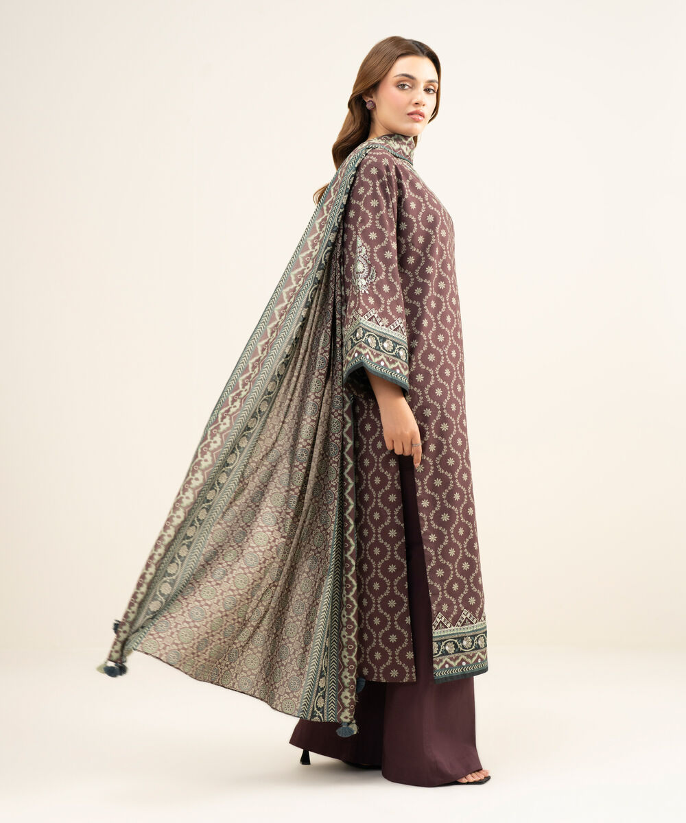 Women's Unstitched Lawn Embroidered Red 3 Piece Suit