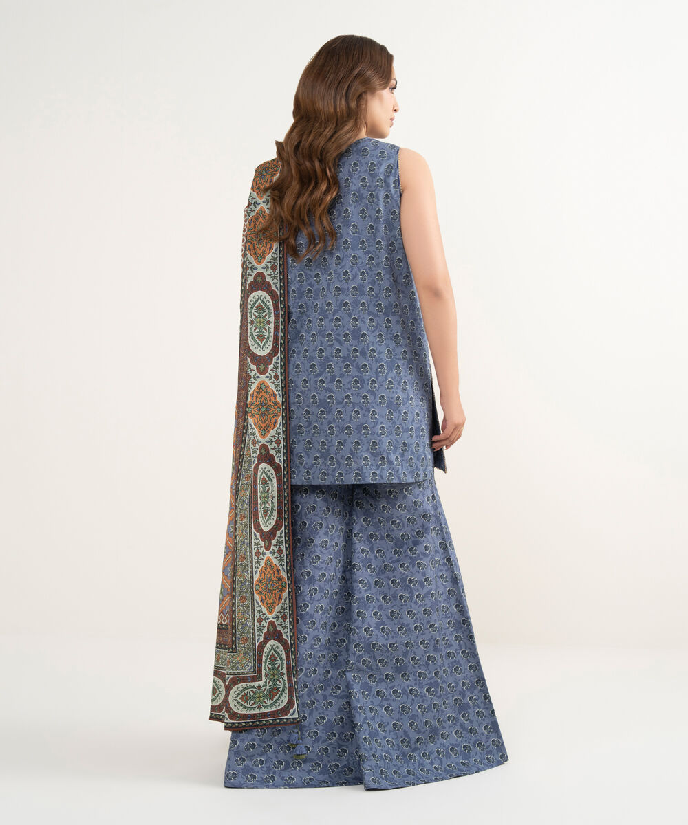 Women's Unstitched Lawn Embroidered Blue  3 Piece Suit