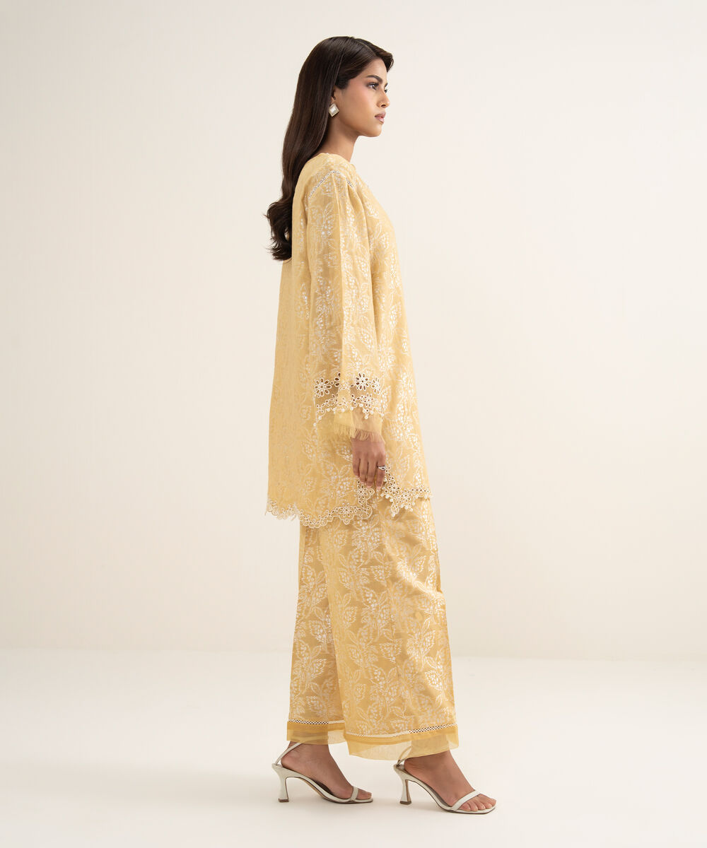 Women's RTW Zari Jacquard Embroidered Yellow 2 Piece Suit