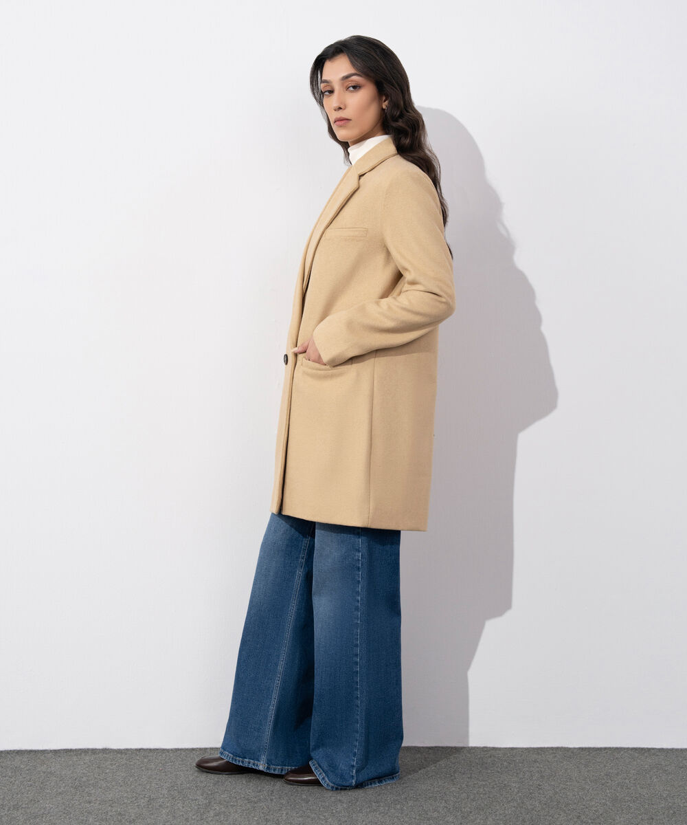 Women's Western Wear Beige Double Breasted Coat