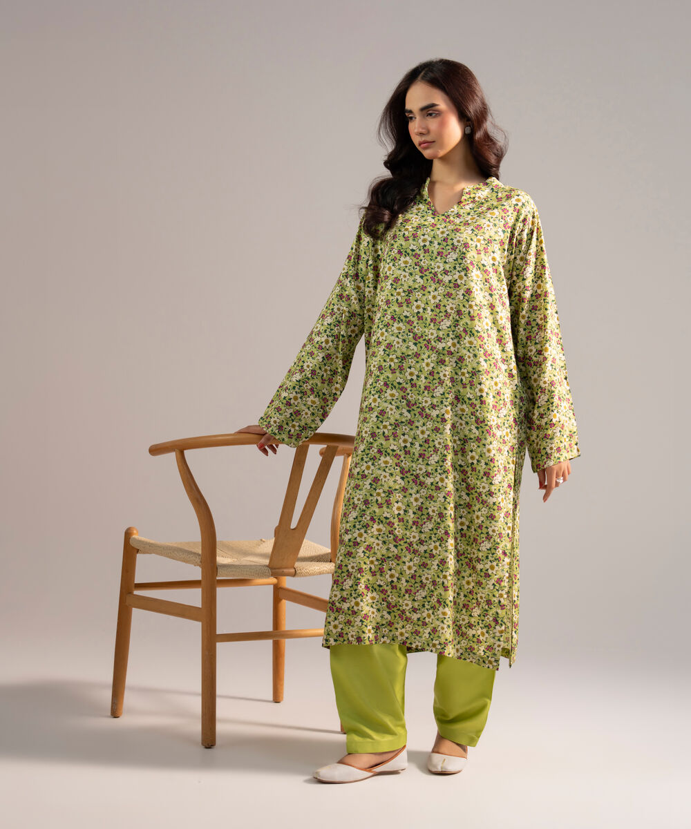 Women's RTW Arabic Lawn Printed Green 2 Piece Suit
