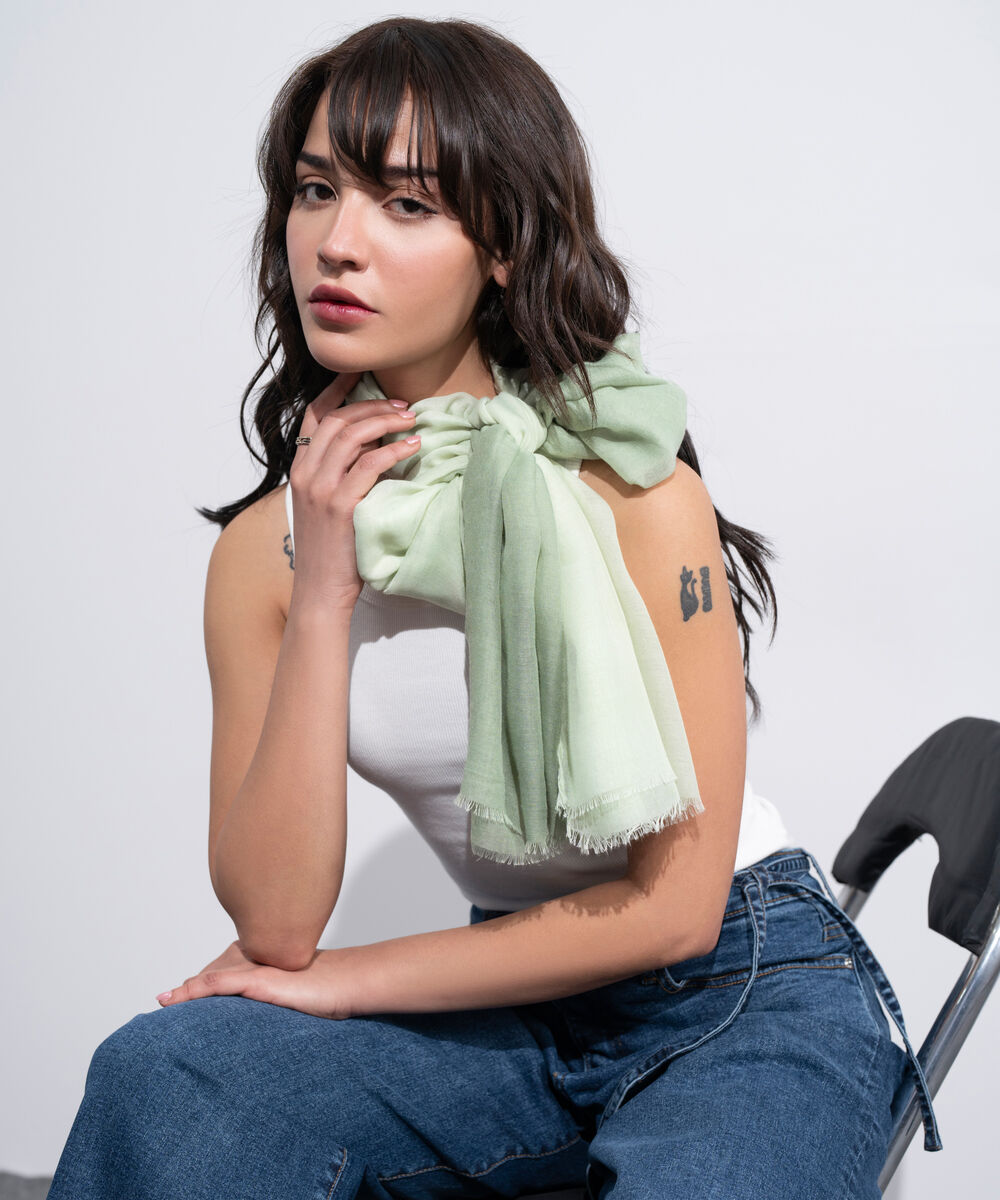 Women's Western Light Green Print Rectangular Scarf