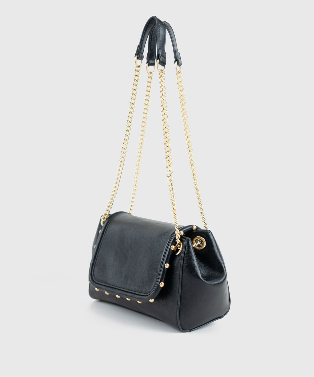 Women's Black Cross Body Bag With Metal Chain