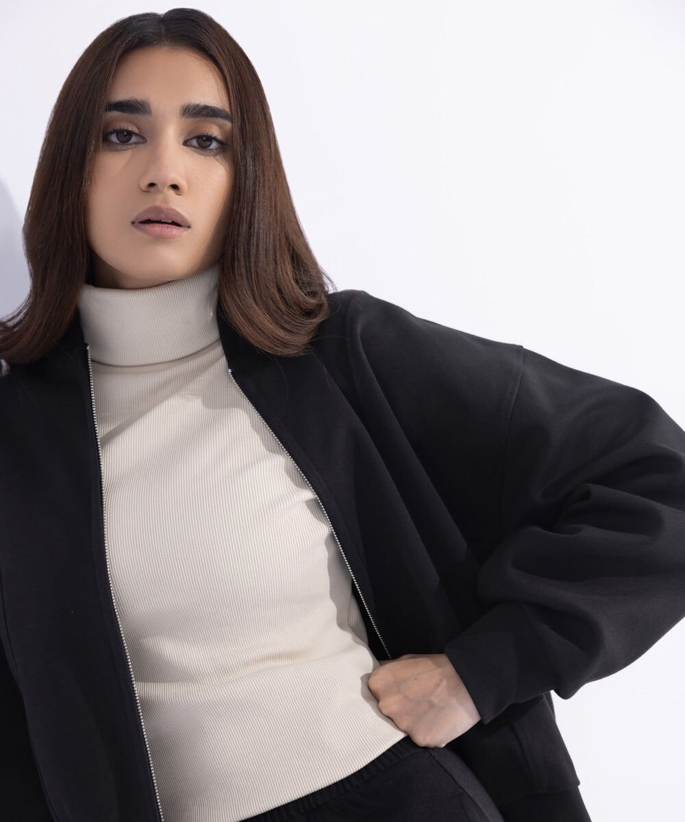 Scuba Zipped Sweatshirt Women's Western Wear Black Jacket