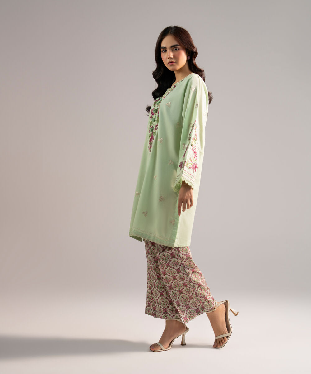Women's RTW Cross Hatch Embroidered Green 2 Piece Suit