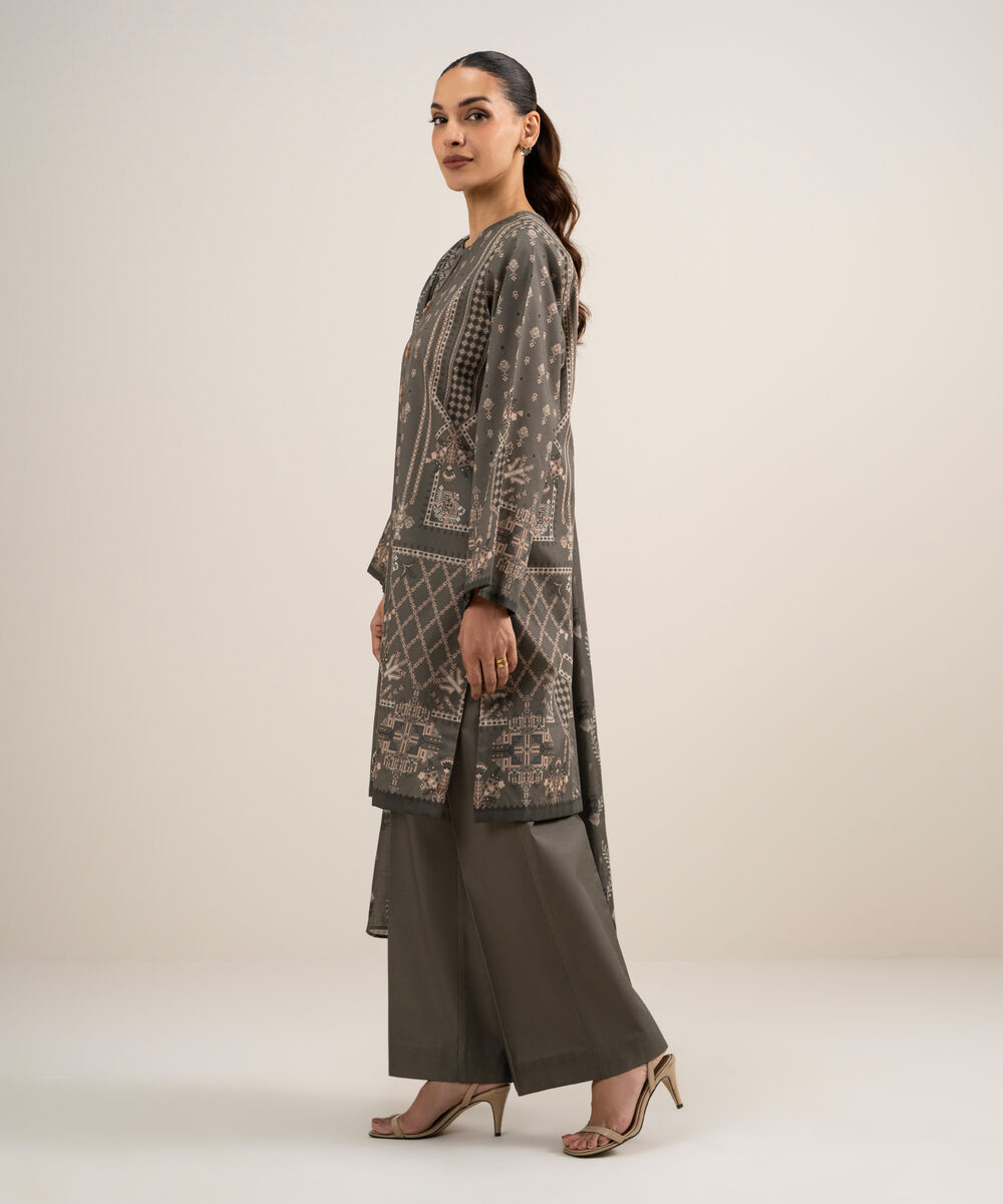 Women's Unstitched Lawn Printed Grey  3 Piece Suit