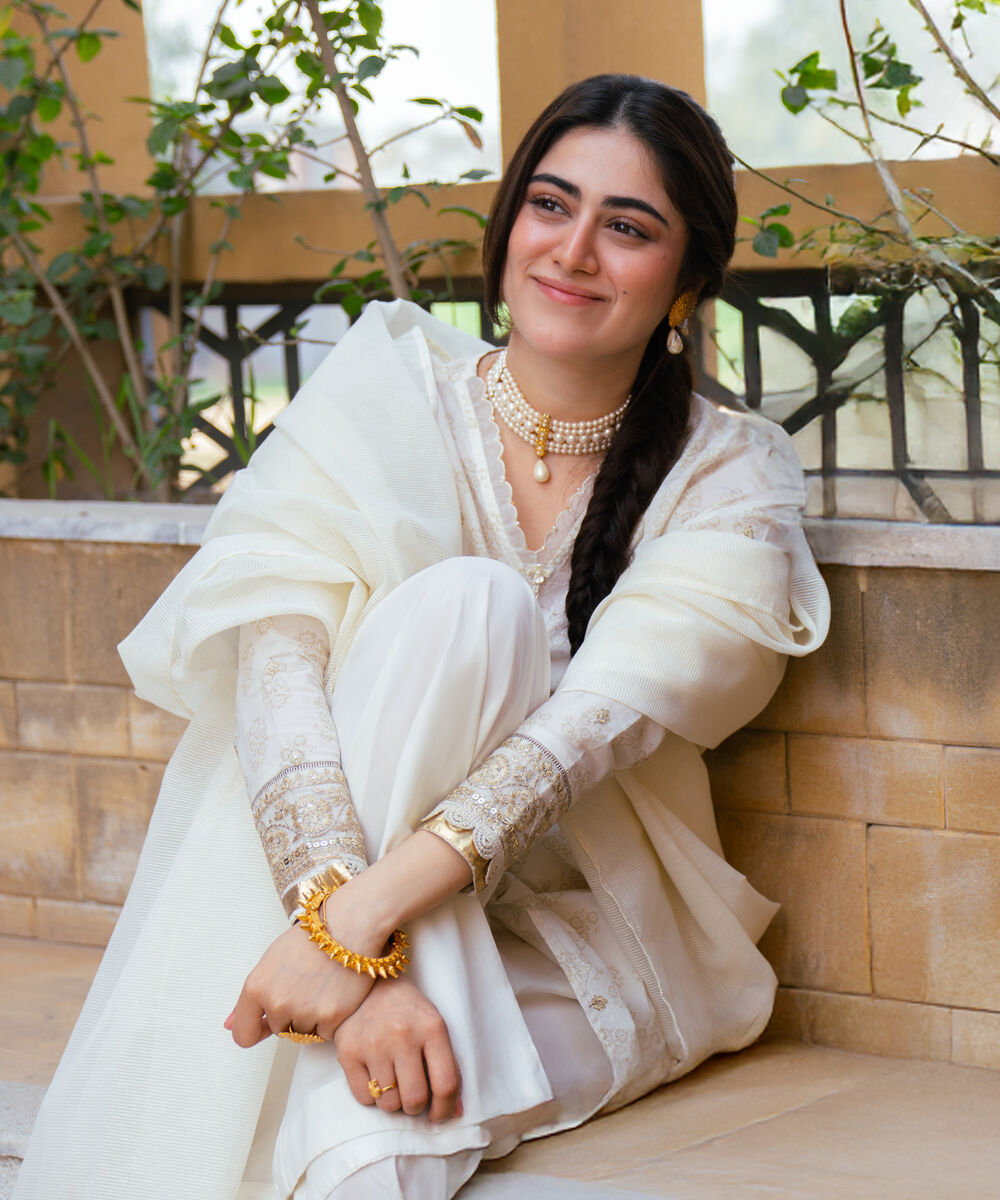 Women's RTW Lawn Embroidered Off White 3 Piece Suit