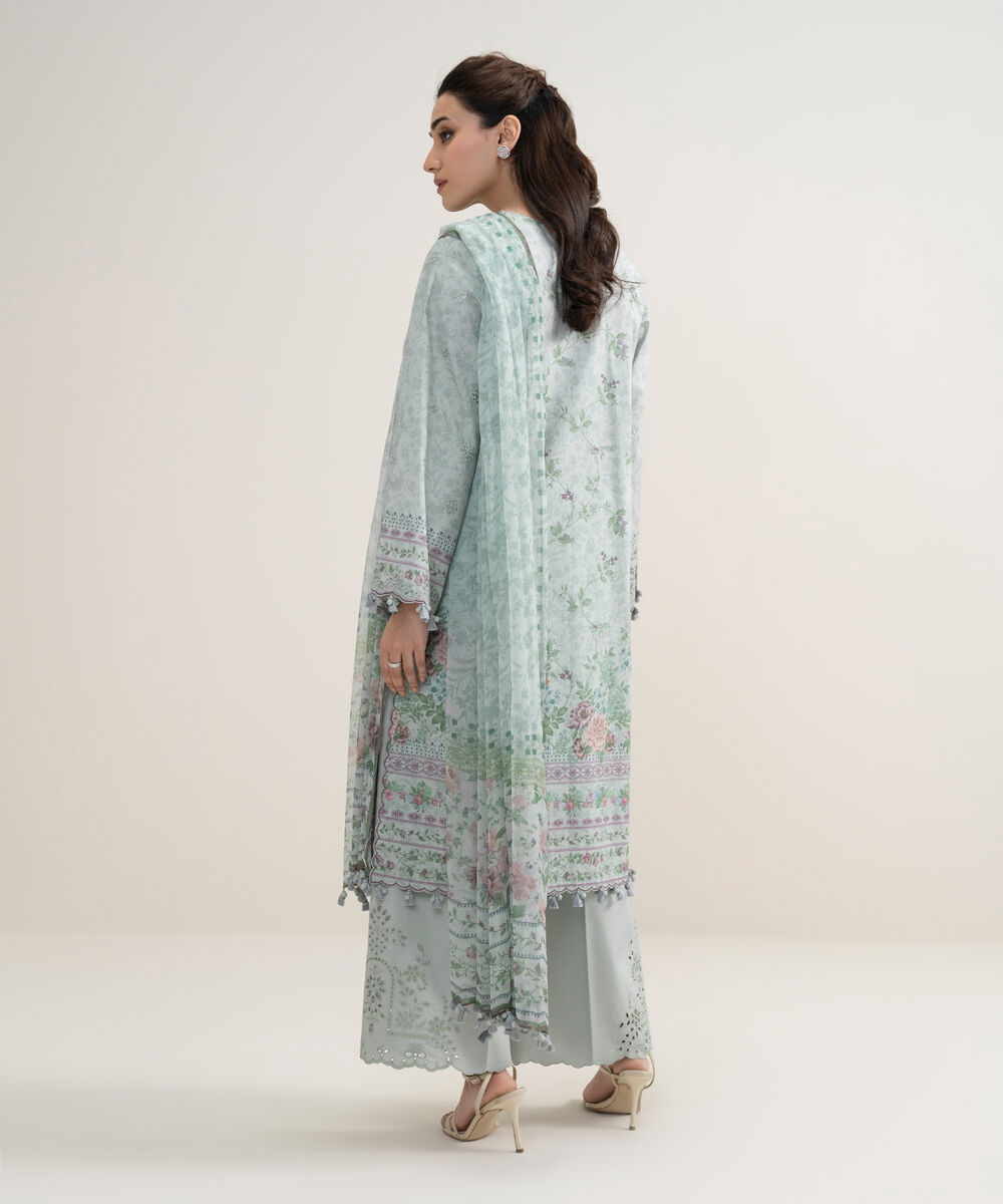 Women's Unstitched Fine Lawn Embroidered Grey 3 Piece Suit