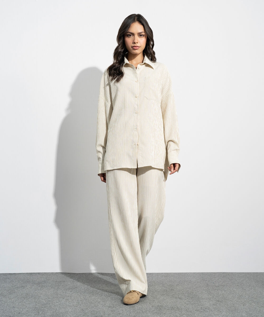 Women's Western Cream Oversize Striped Shirt