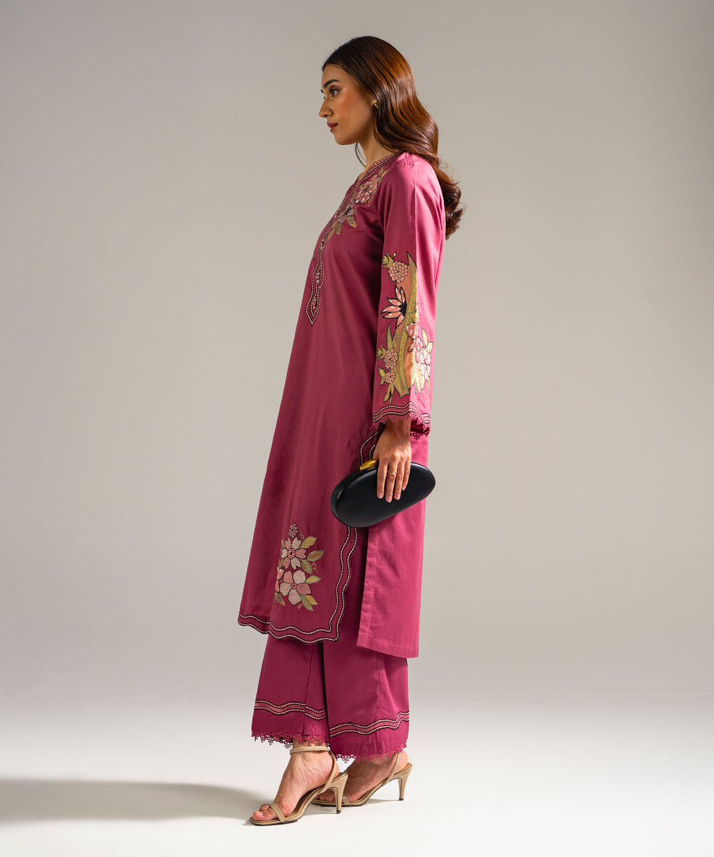 Women's RTW Lawn Embroidered Mauve 2 Piece Suit