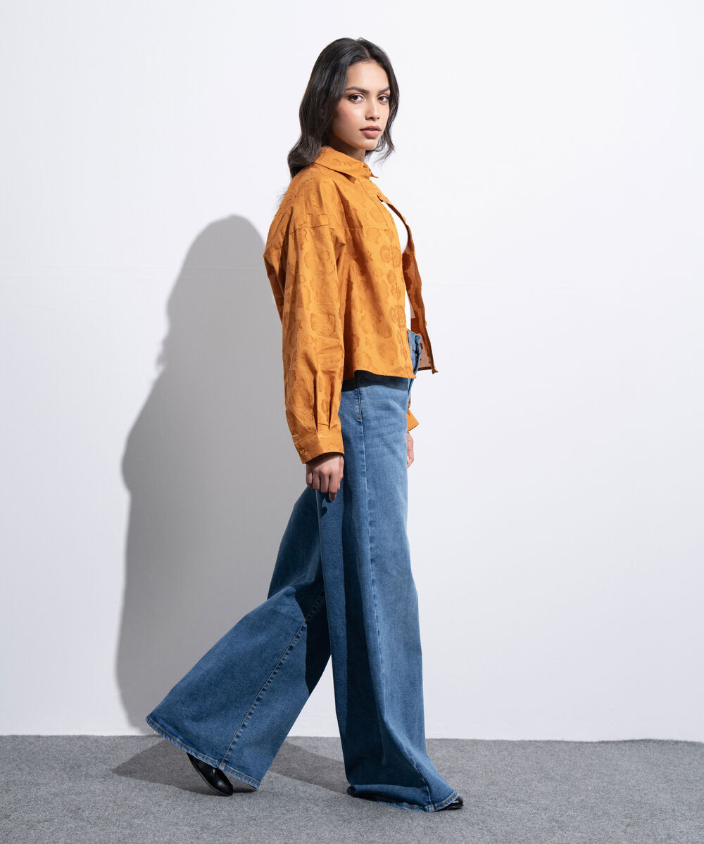 Women's Western Mustard Button Through Cocoon Shirt