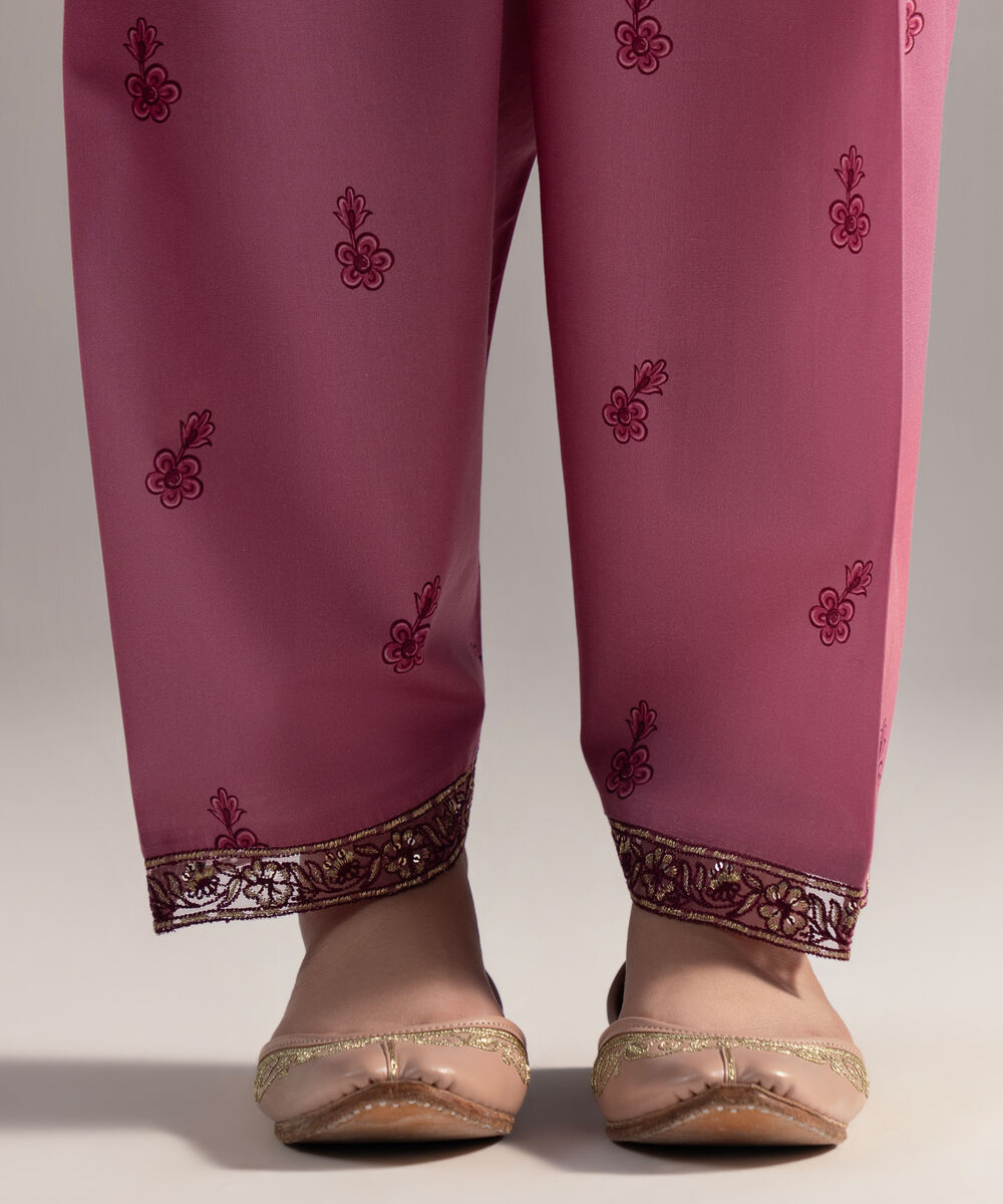 Women's RTW Cambric Embroidered Pink Shalwar