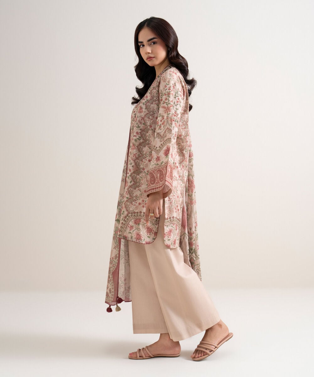 Women's Unstitched Lawn Printed Pink 3 Piece Suit