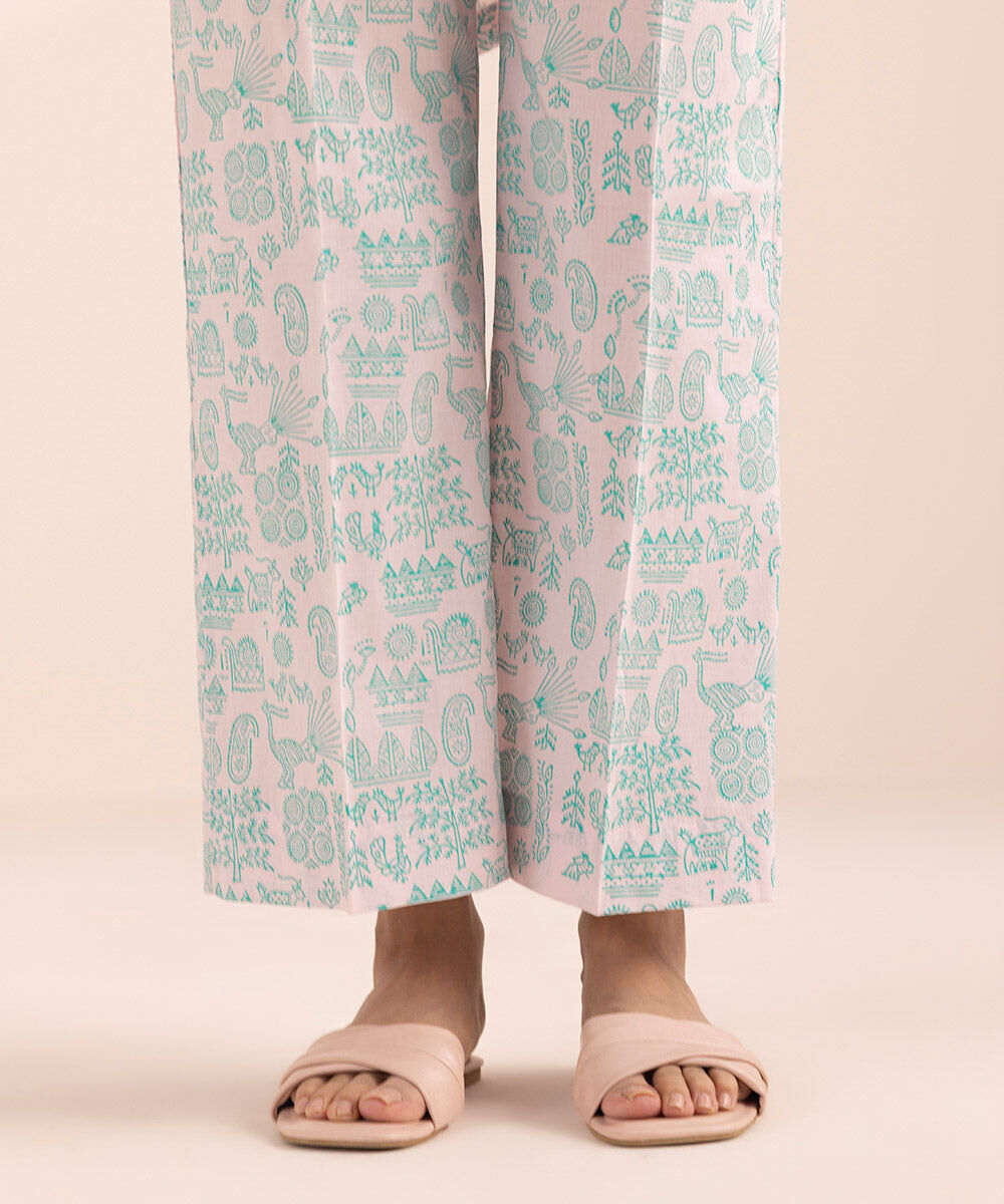 Women's Pret Cambric Pink Printed Straight Pants