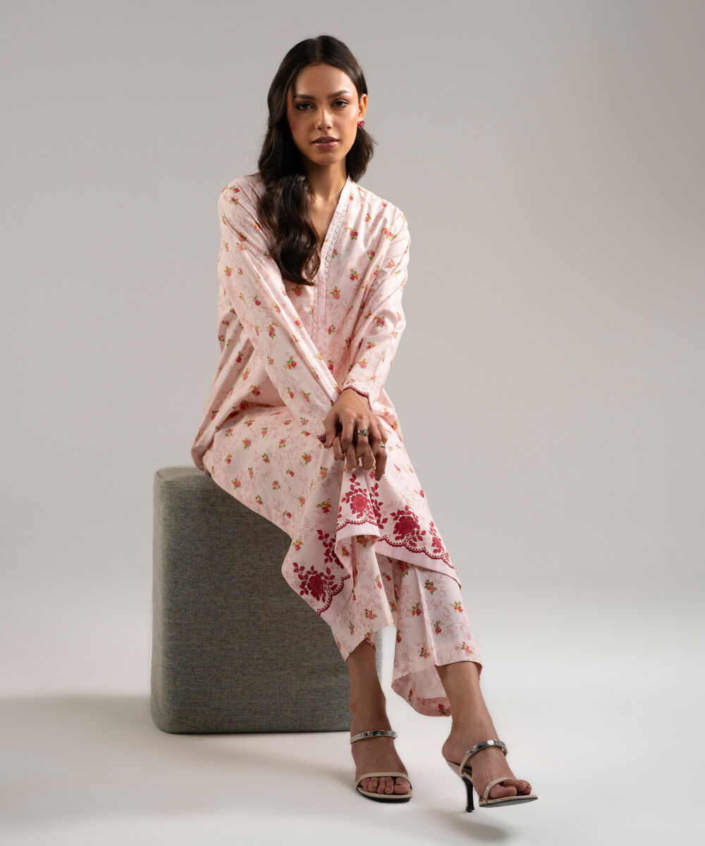 Women's RTW Cotton Viscose Printed Pink Straight Shirt