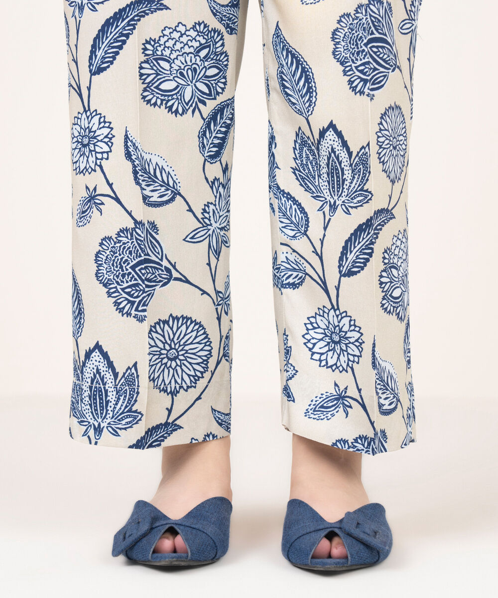 Women's RTW Viscose Linen Printed Grey Culottes