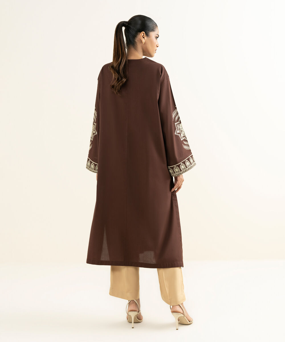 Women's RTW Bedford  Embroidered Brown Drop Shoulder Shirt