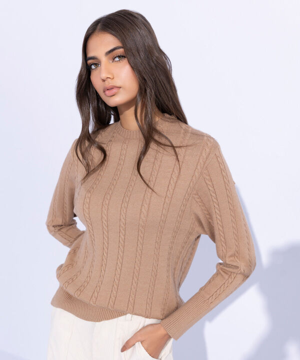 Cable Knit Slim-Fit Sweater null