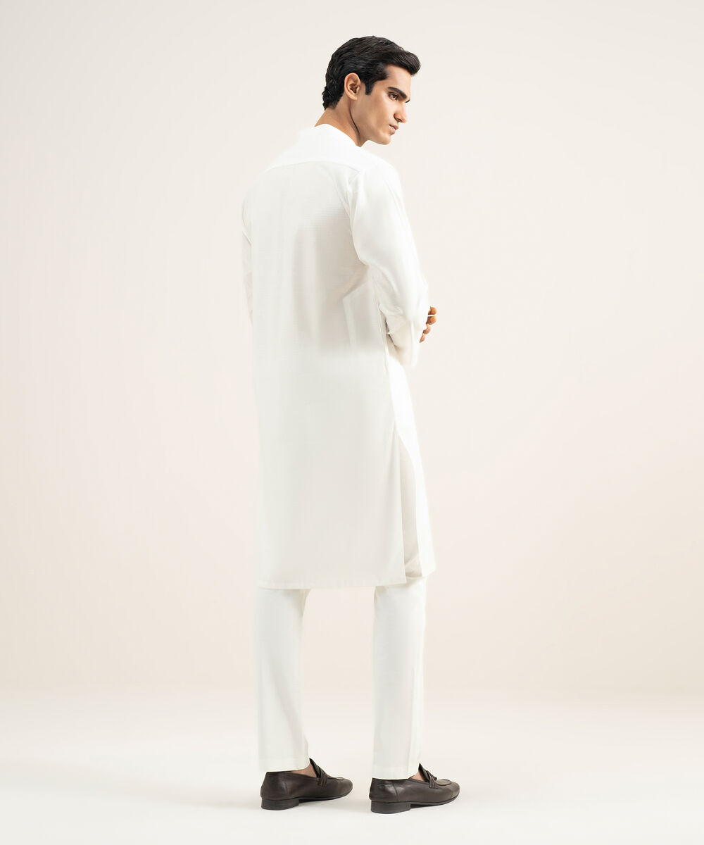 Men's Stitched Cotton Jacquard Off White Kurta