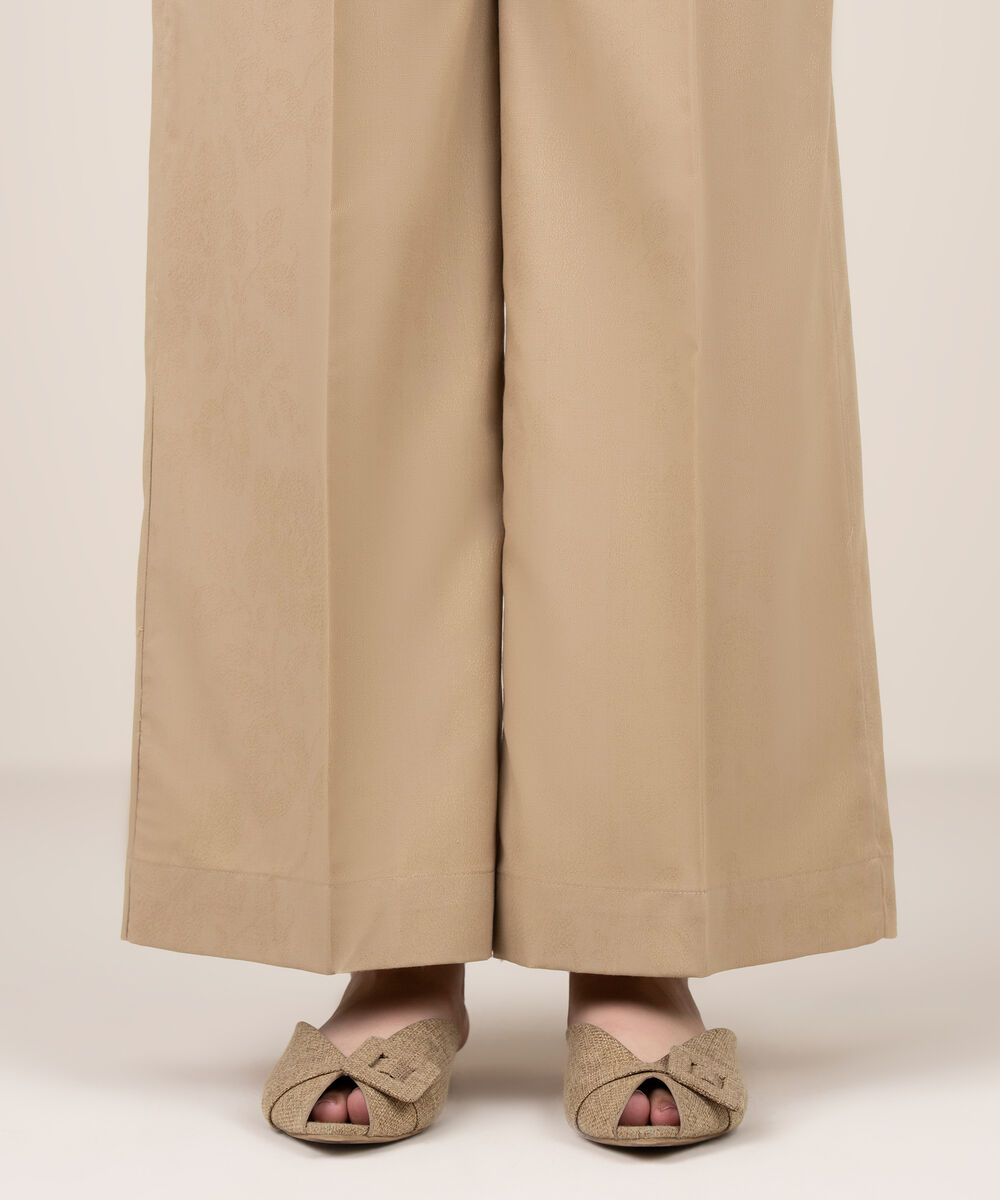 Women's RTW Self Jacquard Leno Solid Beige Culottes