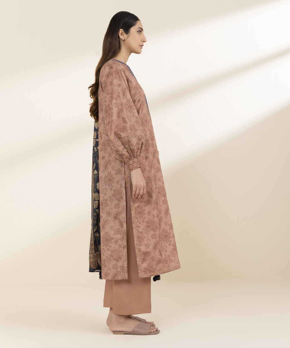 Unstitched Women's Beige Lawn Shirt Dupatta