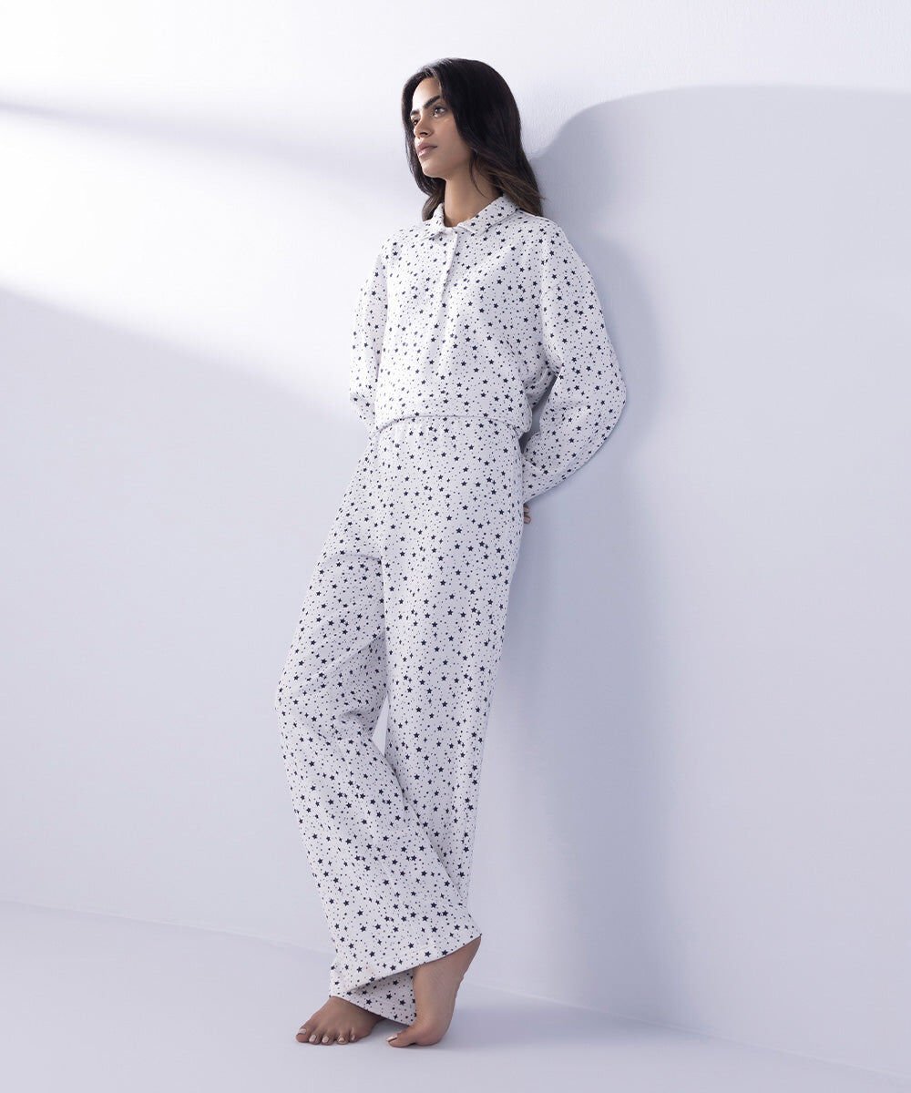 Printed Henley Shirt Woman - White Printed Henley Shirt